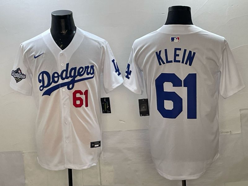 Men 2025 Nike Los Angeles Dodgers #61 Klein White Game MLB Jersey 08->los angeles dodgers->MLB Jersey